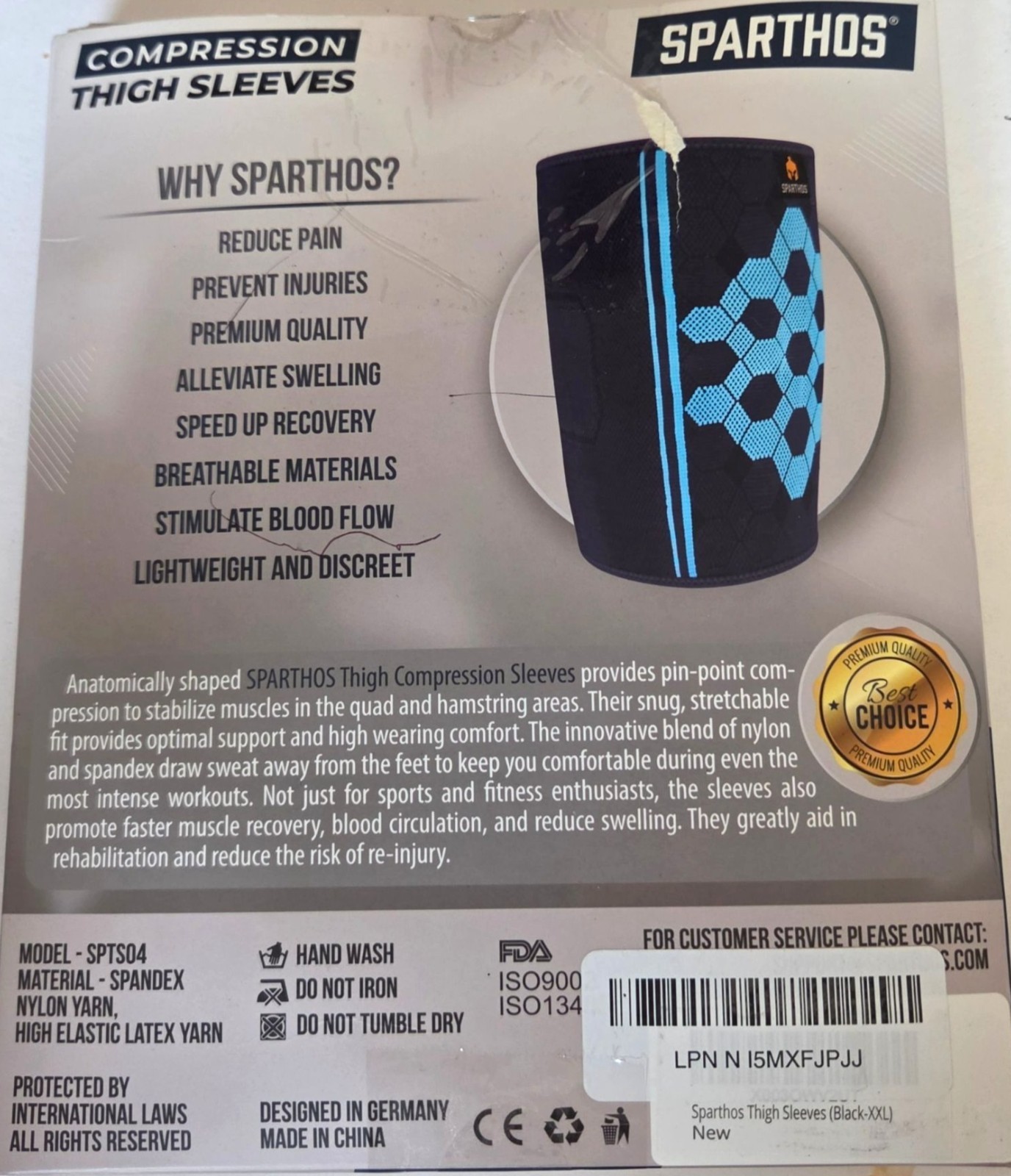 Sparthos Compression Thigh Sleeves Black XXL Premium Support For Pain Relief