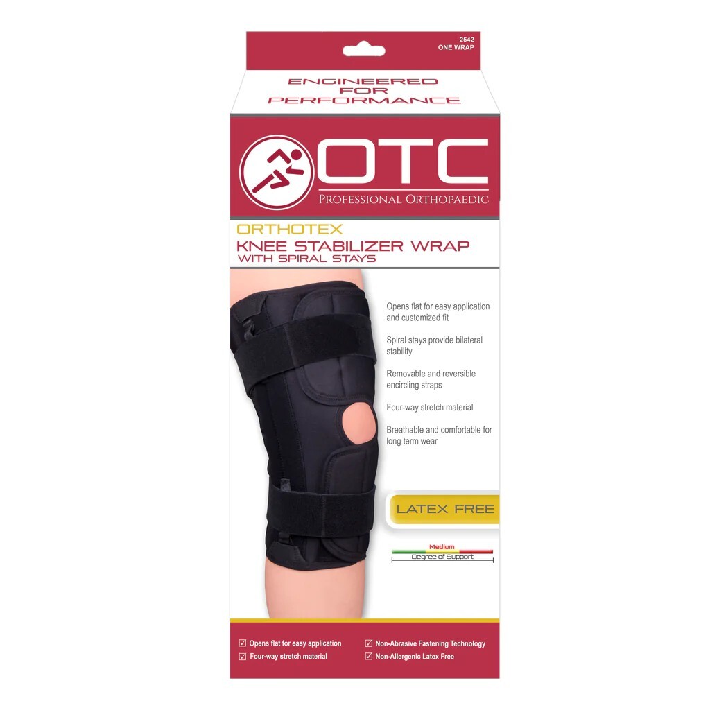 OTC Orthopedic Knee Stabilizer Wrap with Spiral Stays – Latex Free MEDIUM 16-18