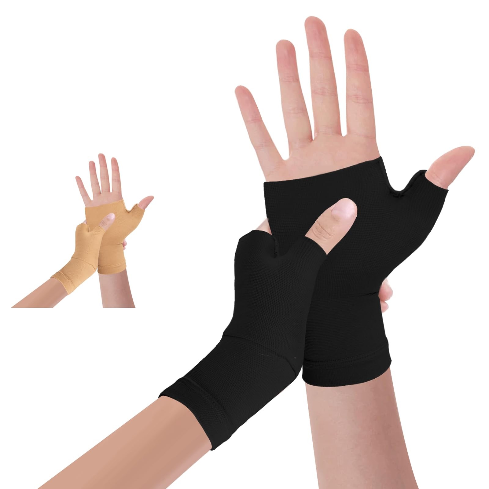 1 Pair Copper Compression Wrist Brace Carpal Tunnel Night Support Sleeve Black