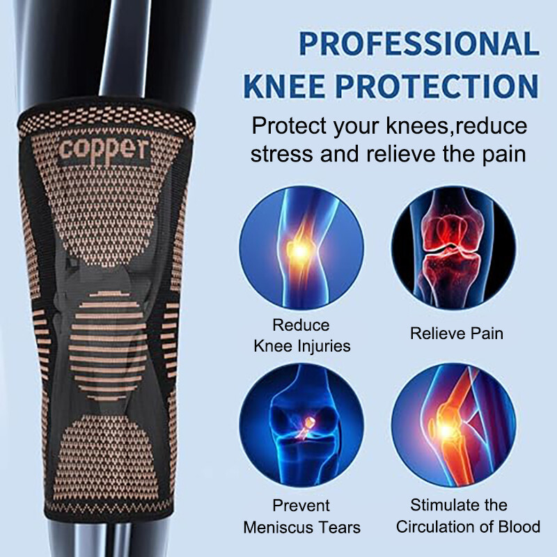 Copper Knee Brace Compression Sleeve Joint Arthritis Support Sport Running Squat