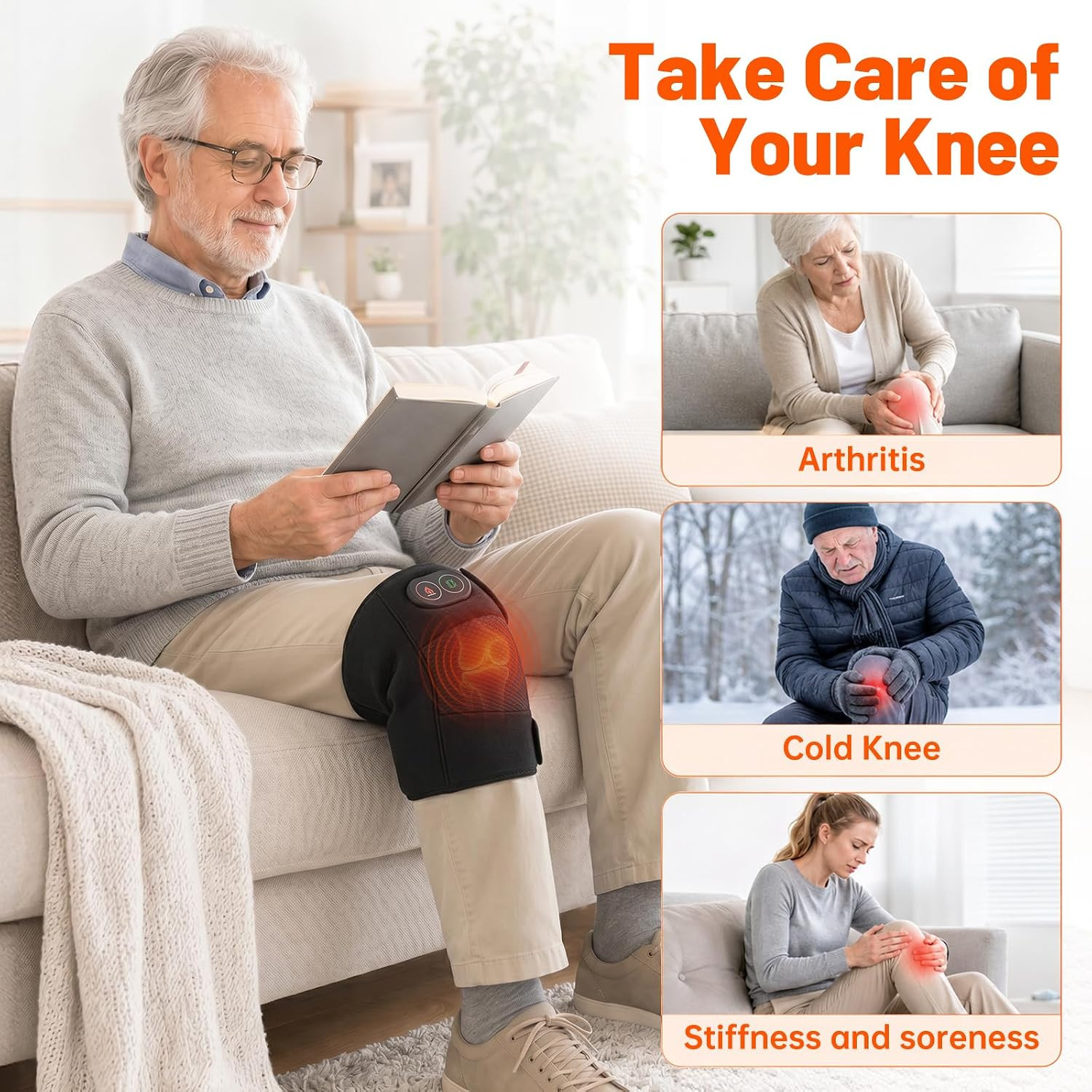 Knee Massager, Cordless Knee Heating Pad for Knee Pain Relief, Heated Knee Brace