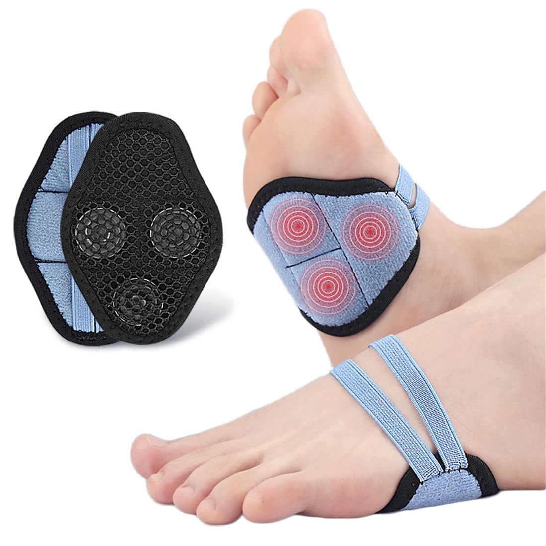1 Pair Arch Support Sleeves with 3 Magnets, Soft Elastic Flat Foot Arch Pad