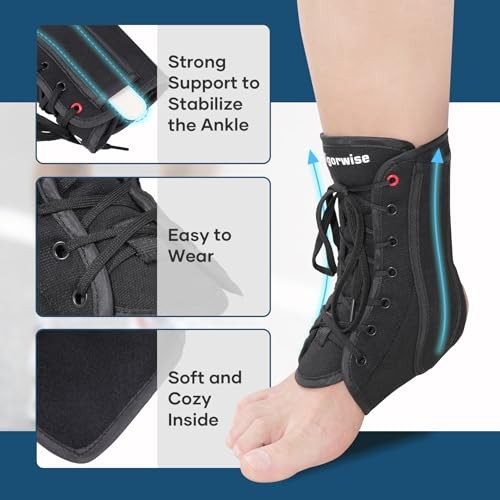 Ankle Brace for Sprained Ankle, Black Lace up Ankle Brace, Large Dark Black
