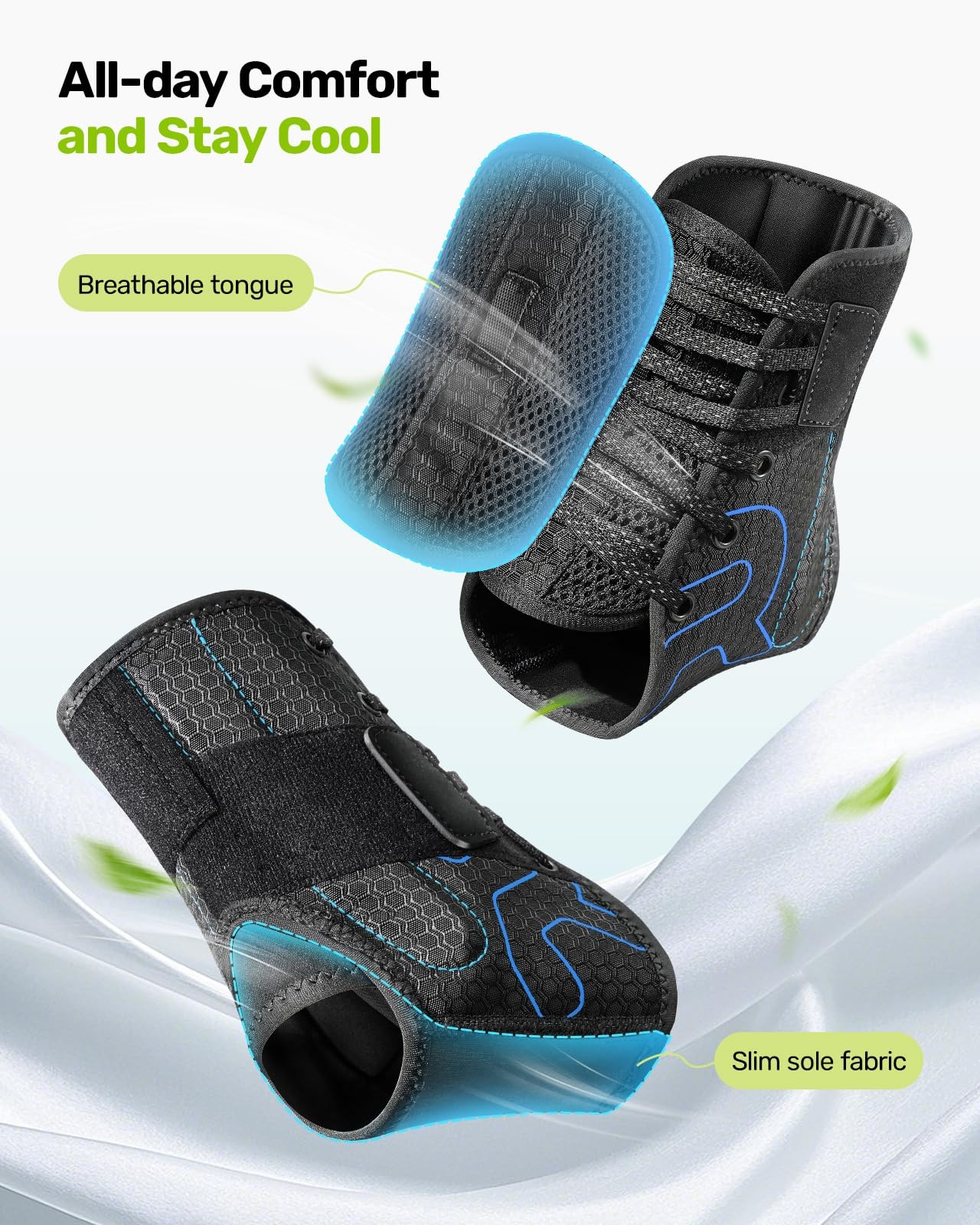Quick Lace Up Ankle Brace with 2 Metal Support Stays, Breathable Stabilizer f…