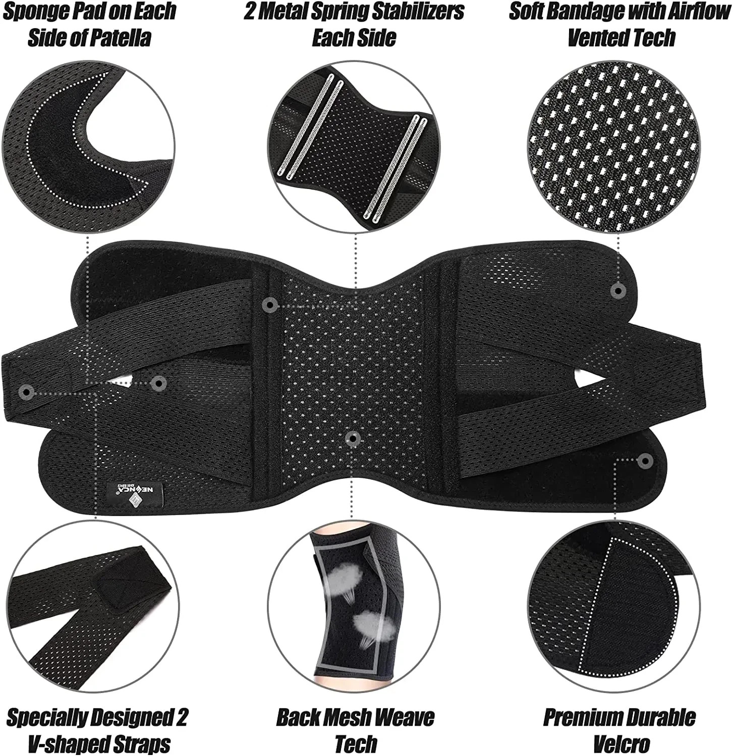 Bareform Knee Brace for Meniscus Support – Adjustable, Patella Stabilizer, Pain