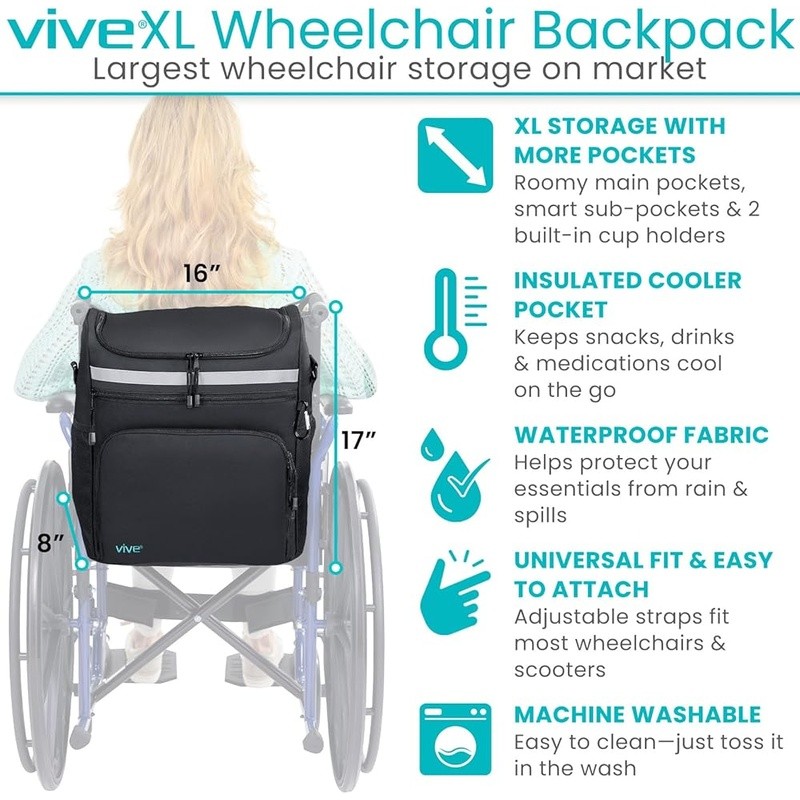 XL Wheelchair Bag Insulated Water Resistant Adjustable Straps Reflective Safety