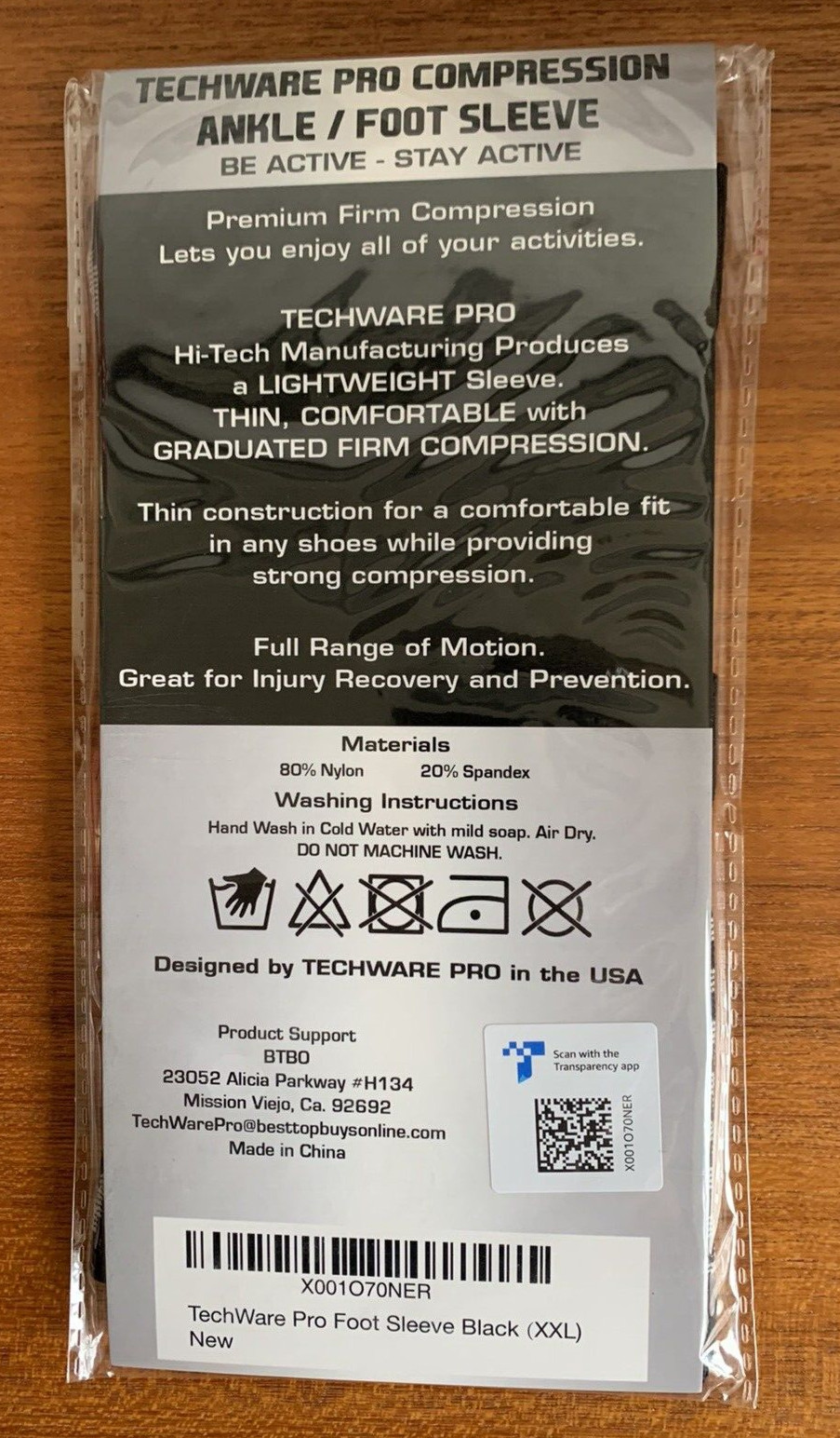 TechWare Pro Compression Ankle/Foot Sleeve – Size XXL – Black
