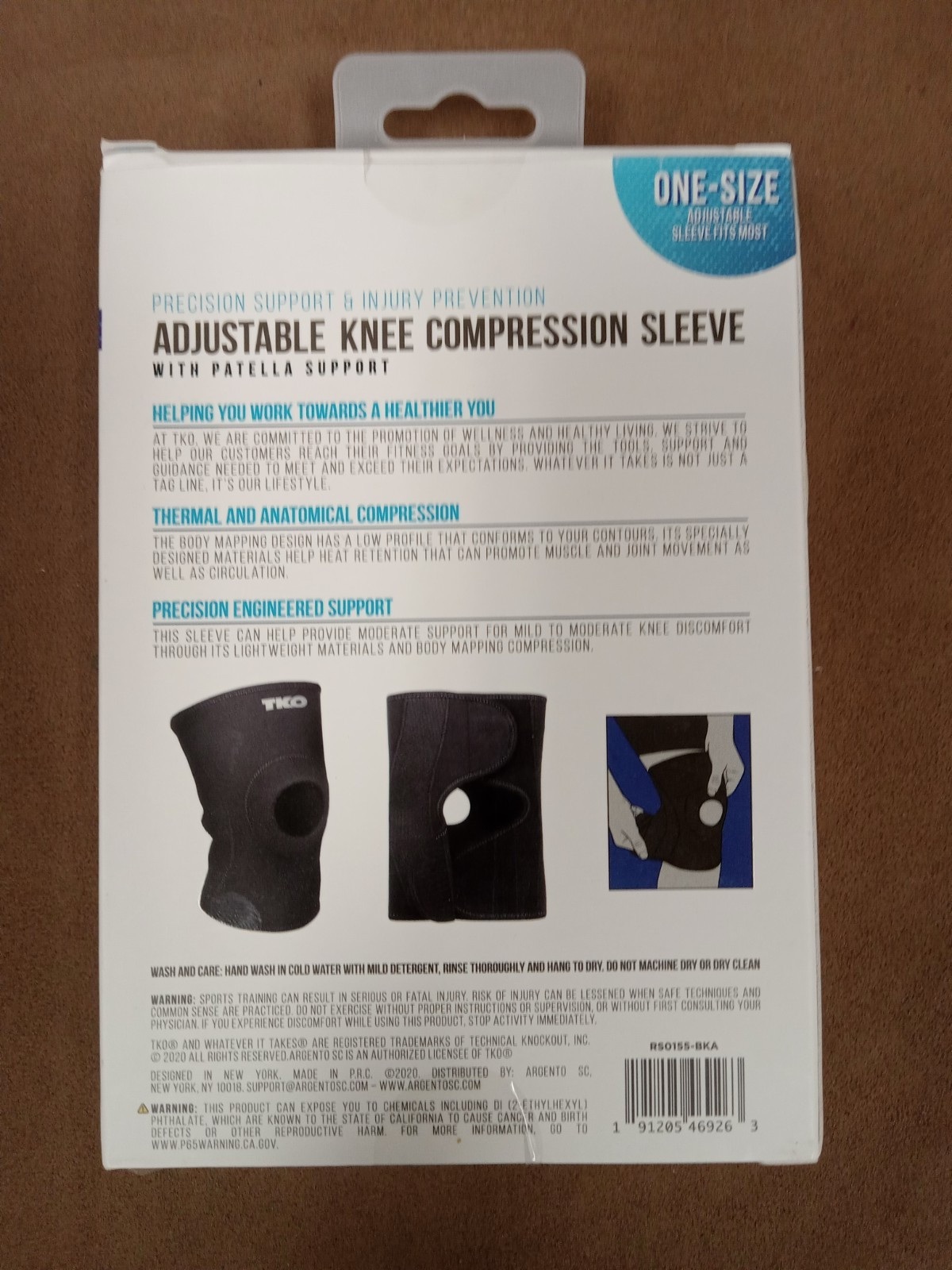 TKO adjustable knee compression sleeve with patella support-New-Sealed-free ship