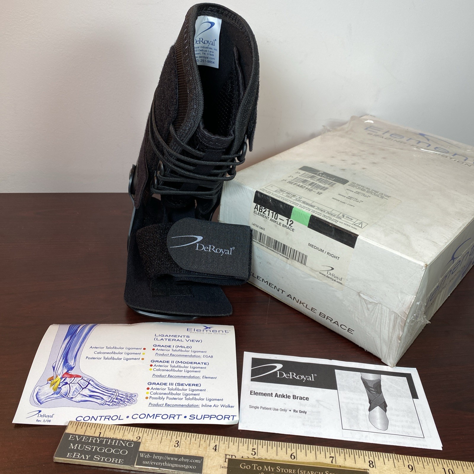 (NEW) MEDIUM RIGHT Foot DeRoyal Element Ankle Brace ELEMENT BRACING FOR MOTION