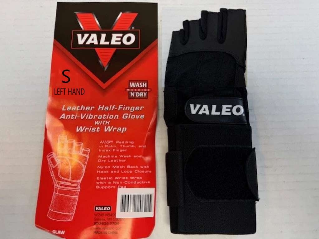 Valeo Anti Vibration Gloves Half Finger Leather, Left Hand, With Wrist Wrap (Siz
