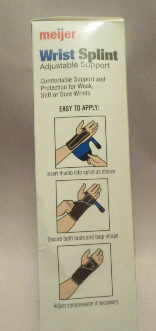 New in Box Meijer Adult Wrist Splint, Left Wrist, Black Brace, One Size Fits All