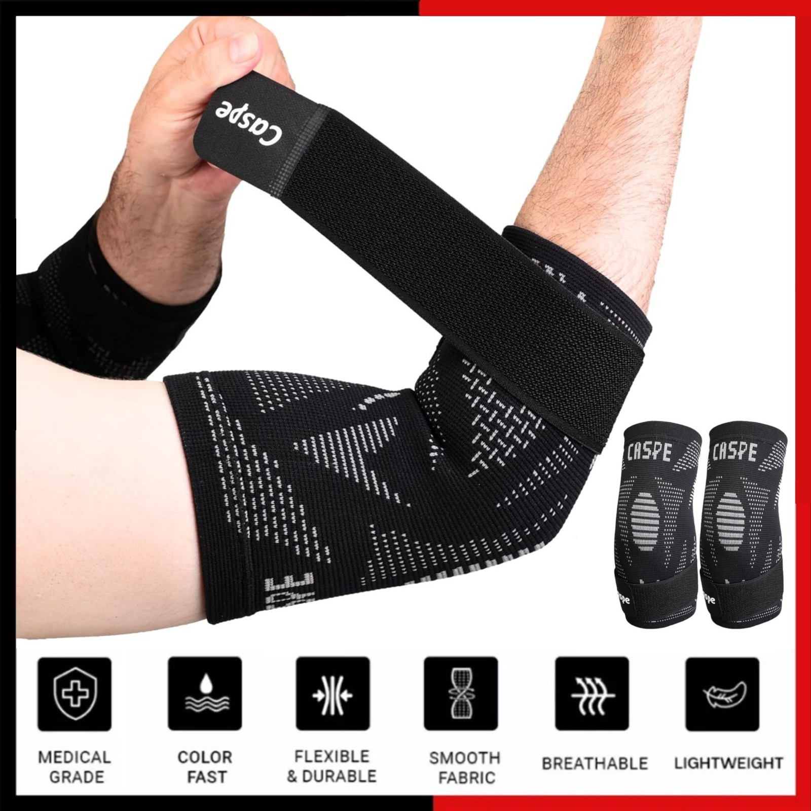 Caspe 2-Pack Elbow Sleeve Brace Wrap Adjustable Support Arm Arthritis Tendonitis