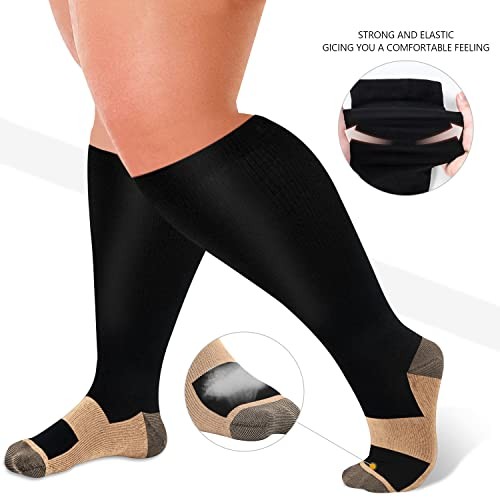 3 Pairs Plus Size Compression Socks for Women and XX-Large 05 Black （copper）