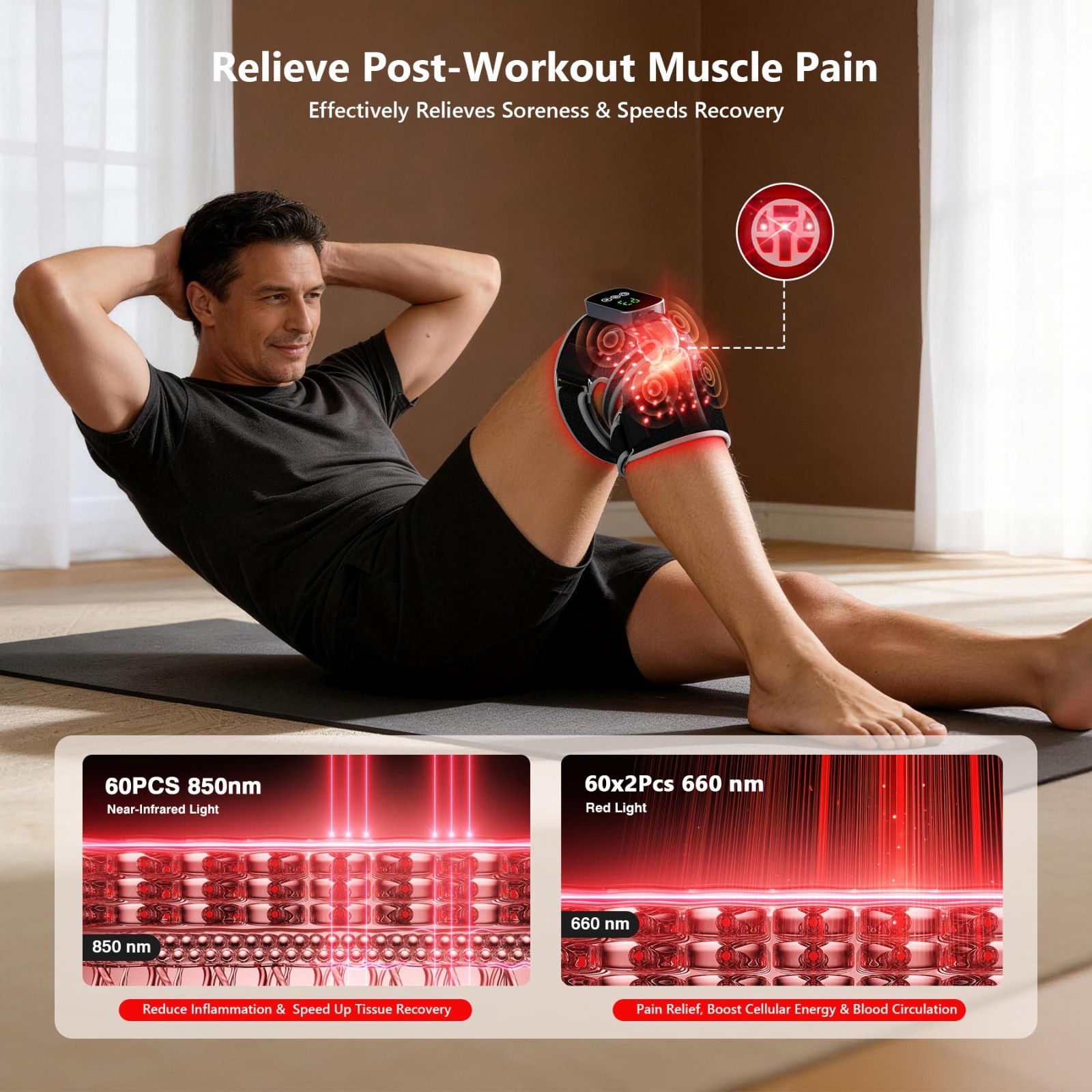 3-in-1 Red Light Therapy Knee Brace, 240 LEDs, Infrared Heat & Vibration Massage