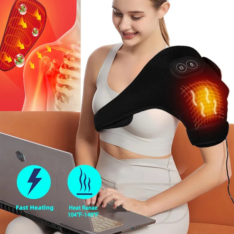 Electric Heated Shoulder Massager With Vibration Massage Brace Joint Pain Relief