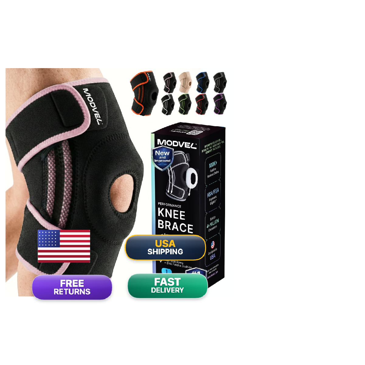 Modvel Knee Brace Side Gel Pads For Pain Relief And Joint Support Breathable