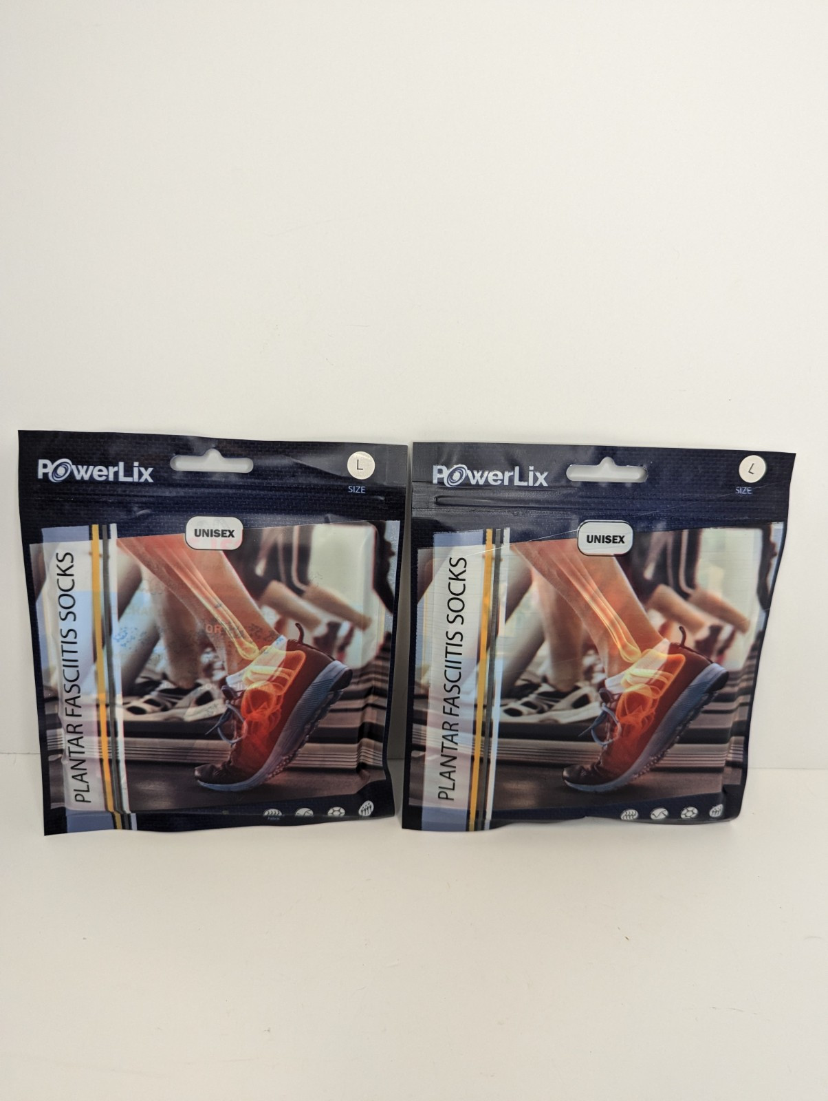 PowerLix Plantar Fasciitis Socks Size L~Black & Nude 2pairs