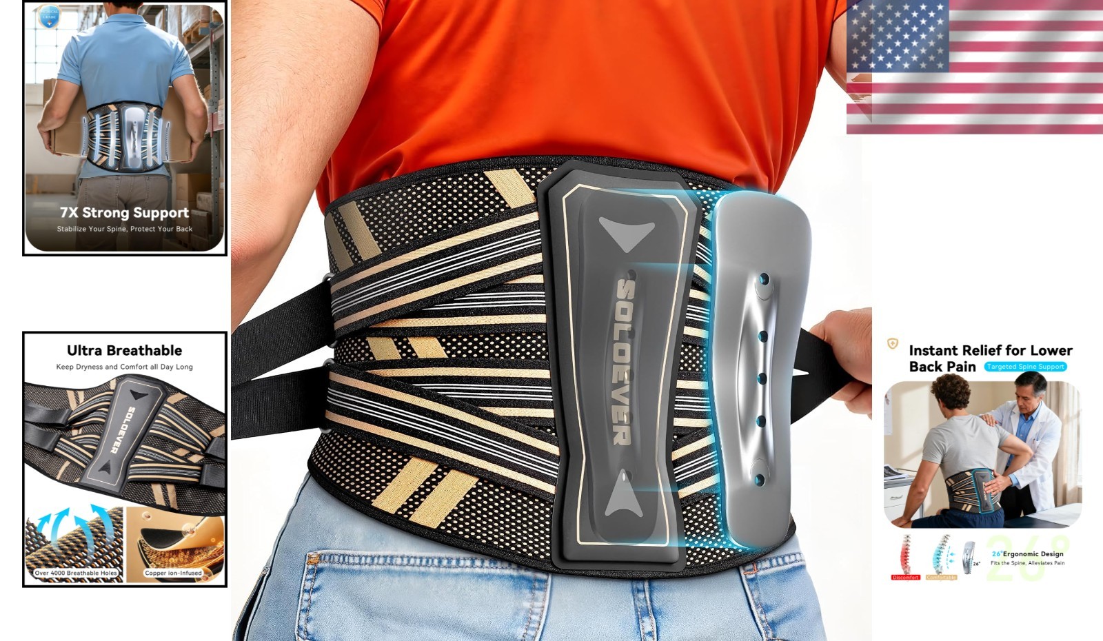 Ultra Breathable Medical Grade Back Brace for Pain Relief – Adjustable Support