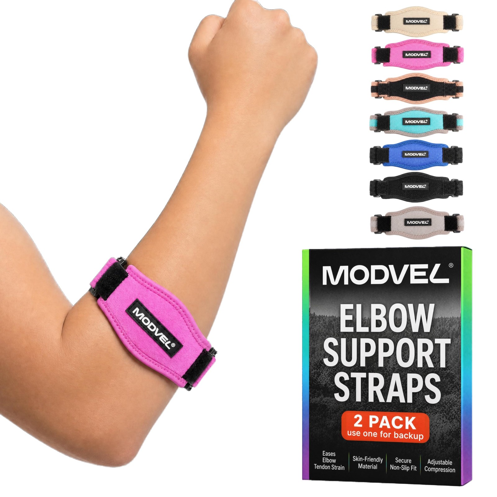 Modvel Adjustable Elbow Patellar Tendon Support Strap, Golf & One Size, Pink