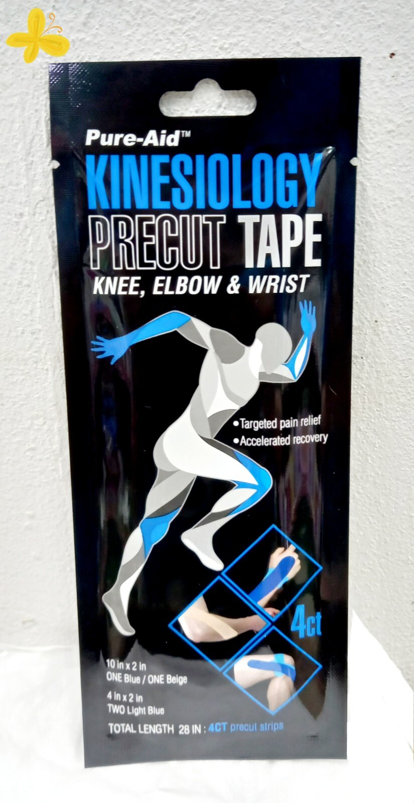 Pure-Aid Kinesiology Pre-cut Tape. Knee, Elbow & Wrist 2 Packs (8 count)