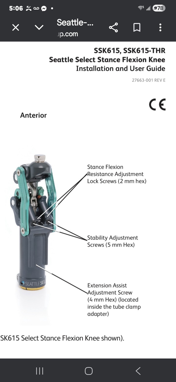 Seattle Select Stance Flexión Polycentric Prosthetic Knee In Excellent Condition