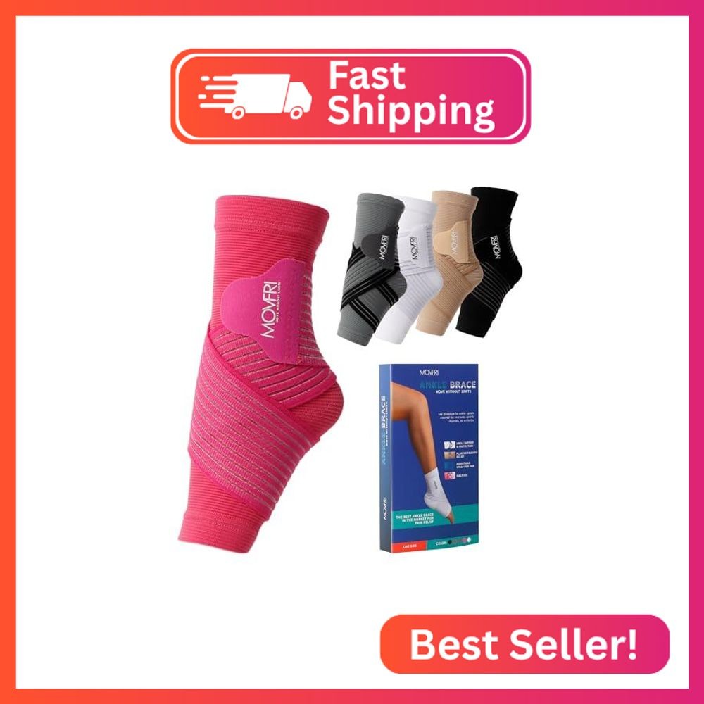 MOVFRI Ankle Brace for Men and Women – Adjustable Compression Support Sleeve wit