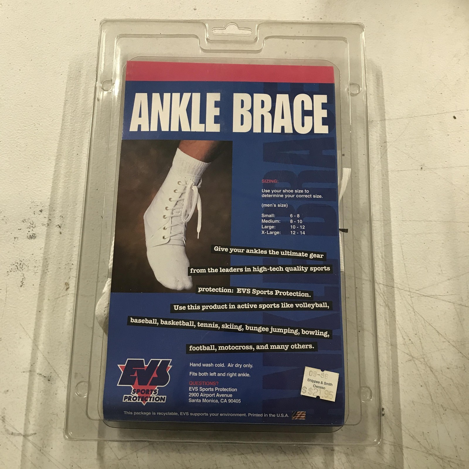 Vintage EVS Sports Protection Ankle Brace Large White Lace Up Stabilizing