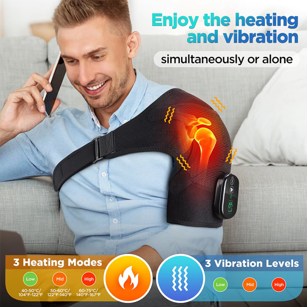 Cordless Heated Shoulder Massager with Vibration Rotator Cuff Brace Pain Relief