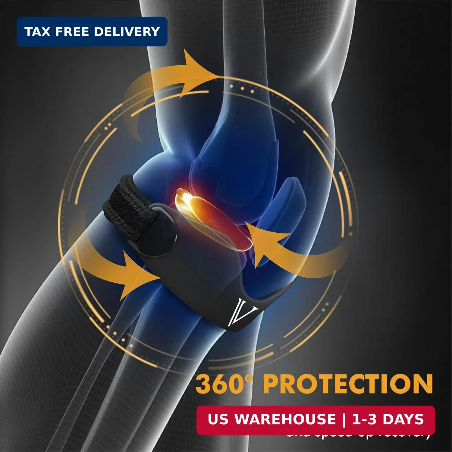 Silicone Patellar Tendon Support Strap 2-Pack, Knee Brace for Women & Men, Adjus