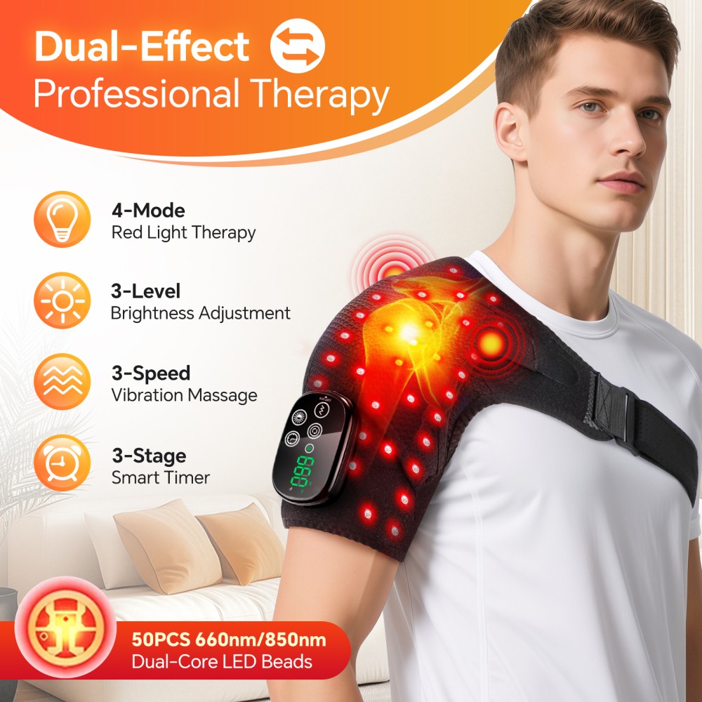 660nm & 850nm Infrared Red Light Therapy Heated Vibration Shoulder Massager Wrap