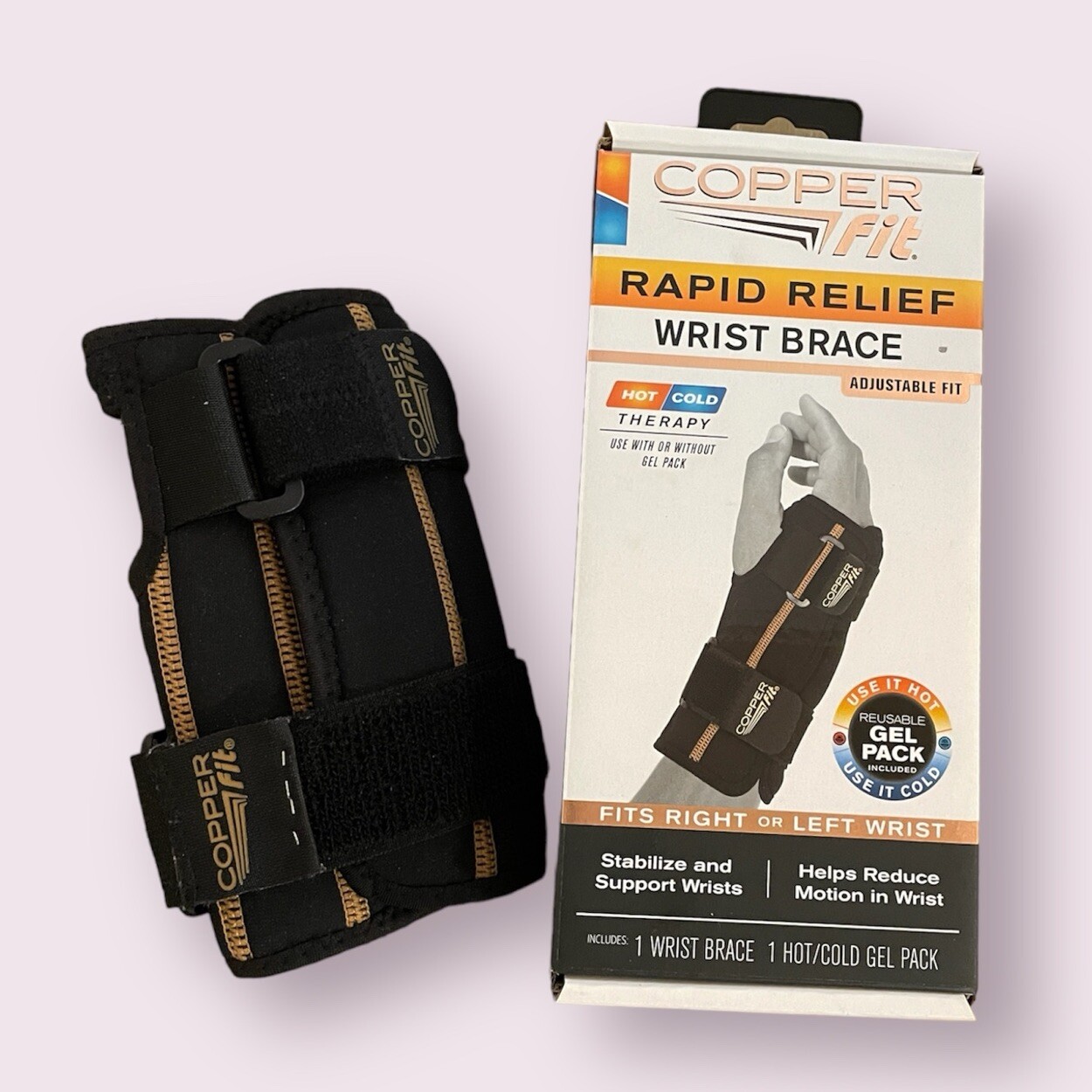 Adjustable Wrist Brace Removable Gel Pack Rapid Relief Hot/Cold Therapy Support