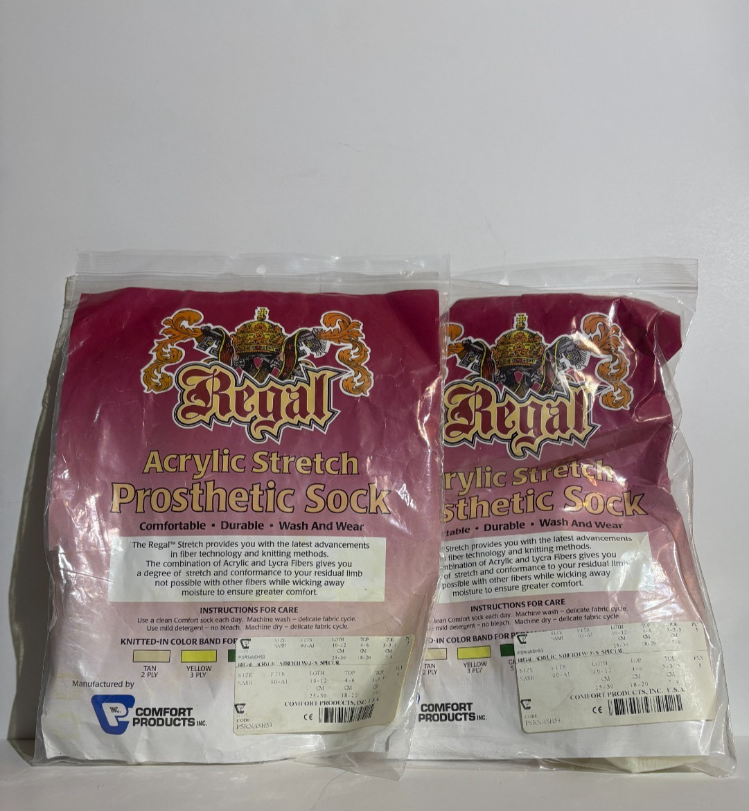 2 Regal Acrylic Stretch Prosthetic Socks 3 & 5 Ply No Hole New In Package