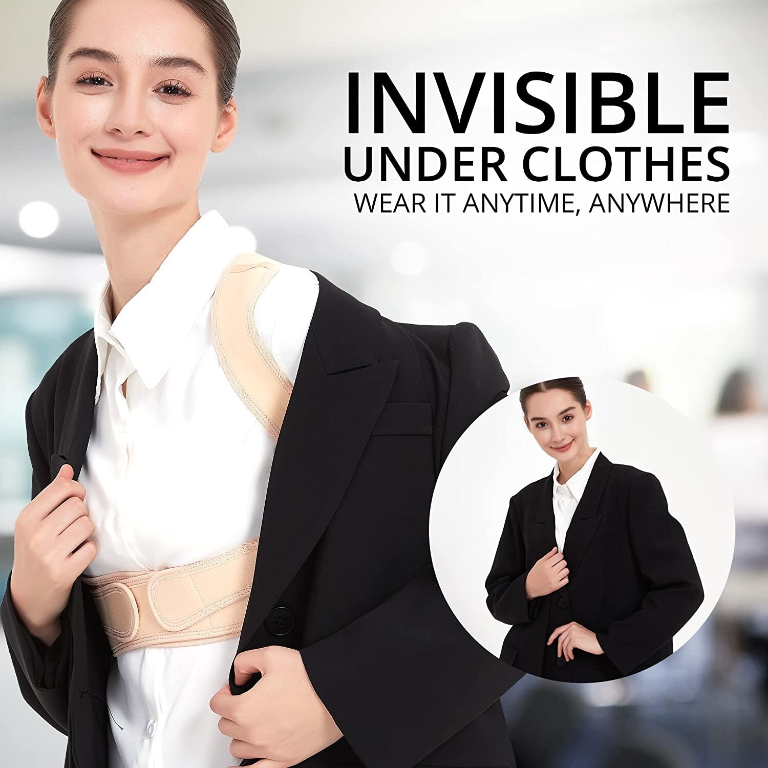 Adjustable Back Posture Corrector Back, Shoulder and Spine Pain Relief S/M