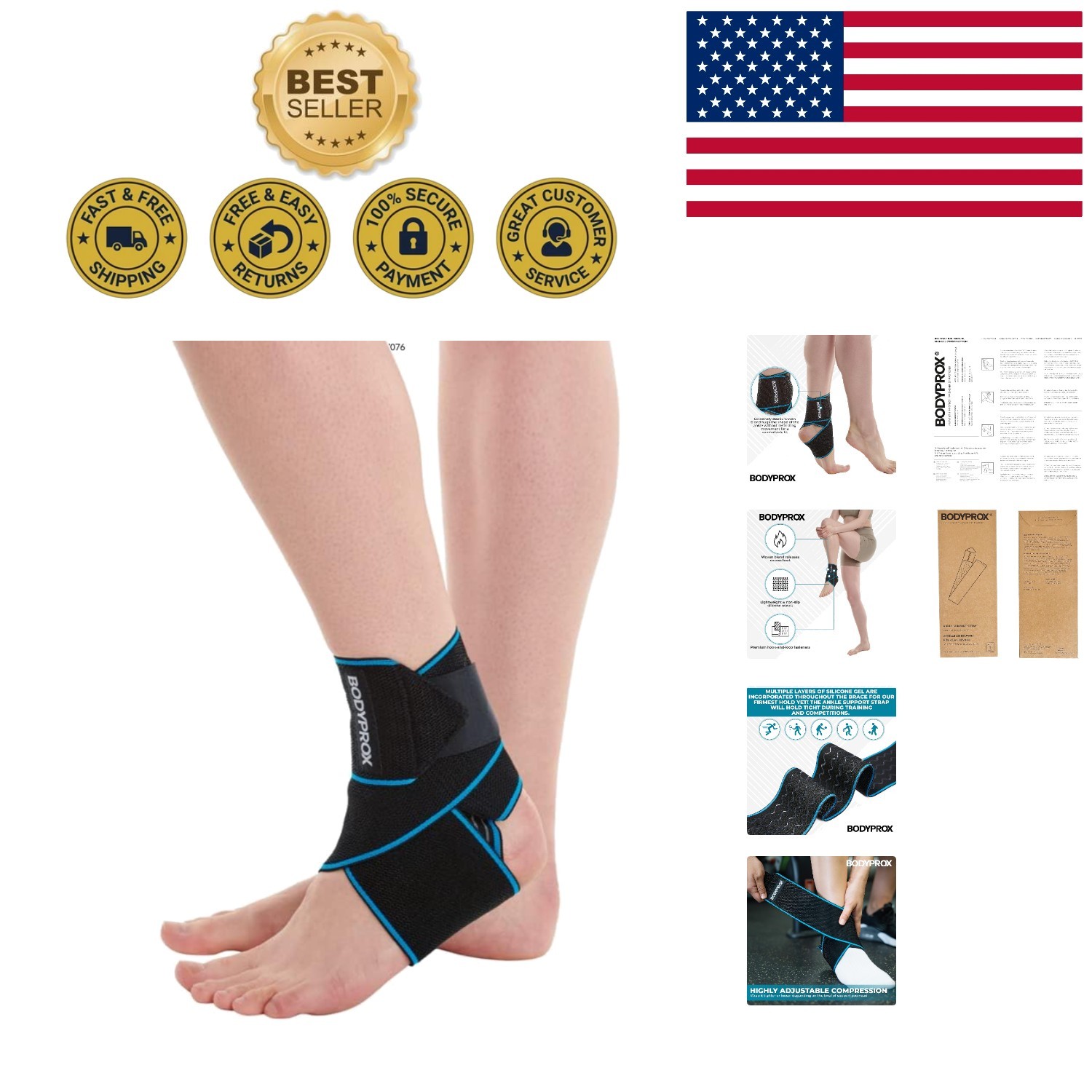 Versatile Black & Blue Ankle Support Strap – Ideal Compression for All Sports