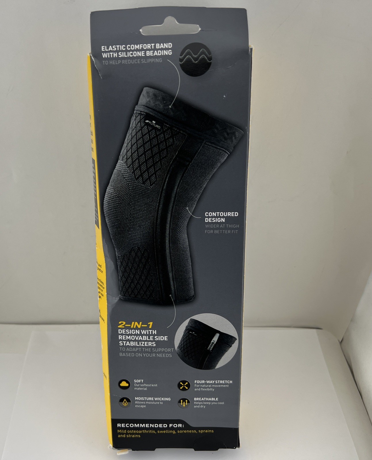 Futuro Knee Compression Sleeve with Removable Stabilizers, Dark Gray, SMALL, 1ct
