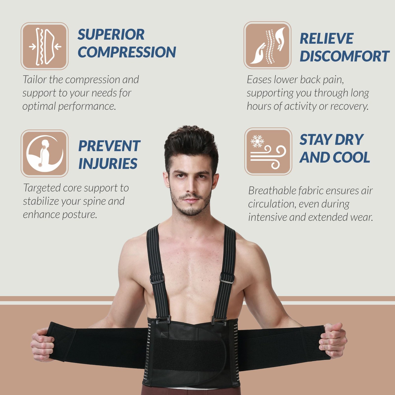 Work Back Brace with Suspenders Adjustable Lumbar Back Support Belt Men & Women