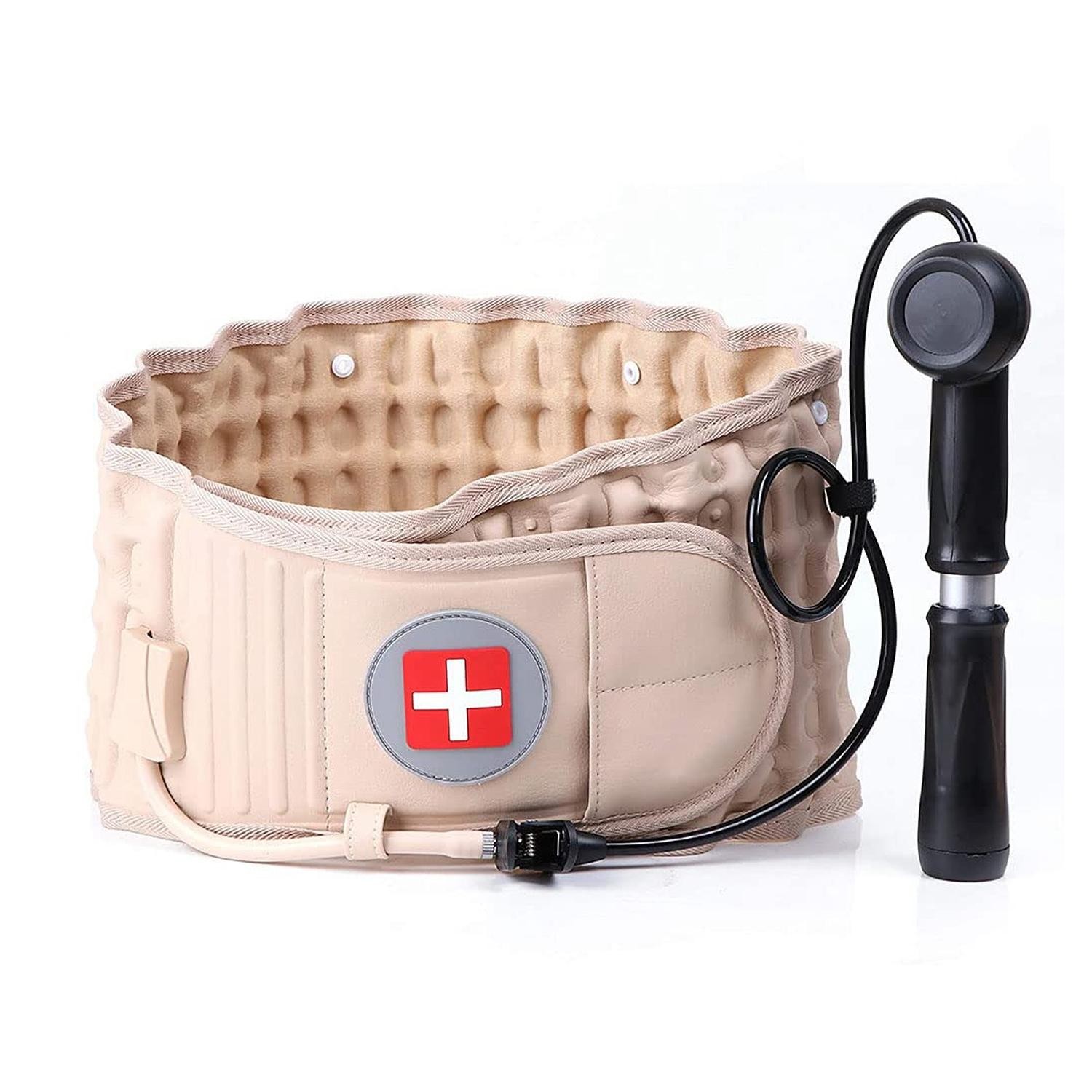 Decompression Back Belt Lumbar Spine Support Lower Air Traction Device w/ Hand
