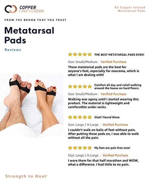 Metatarsal Pads for Women Men Guaranteed Highest Copper Small/Medium (1 Pair)