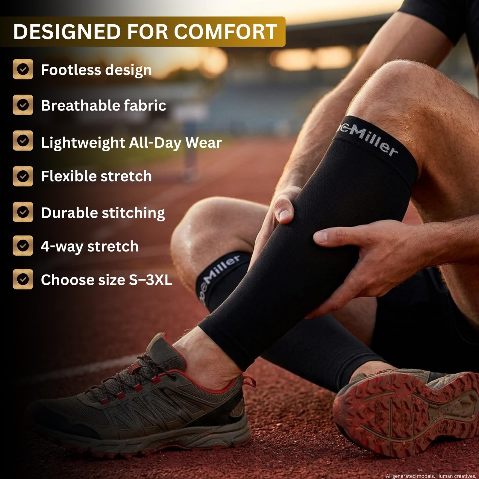 Doc Miller Calf Compression Sleeves for Petite Women & Men, Medium, Beige