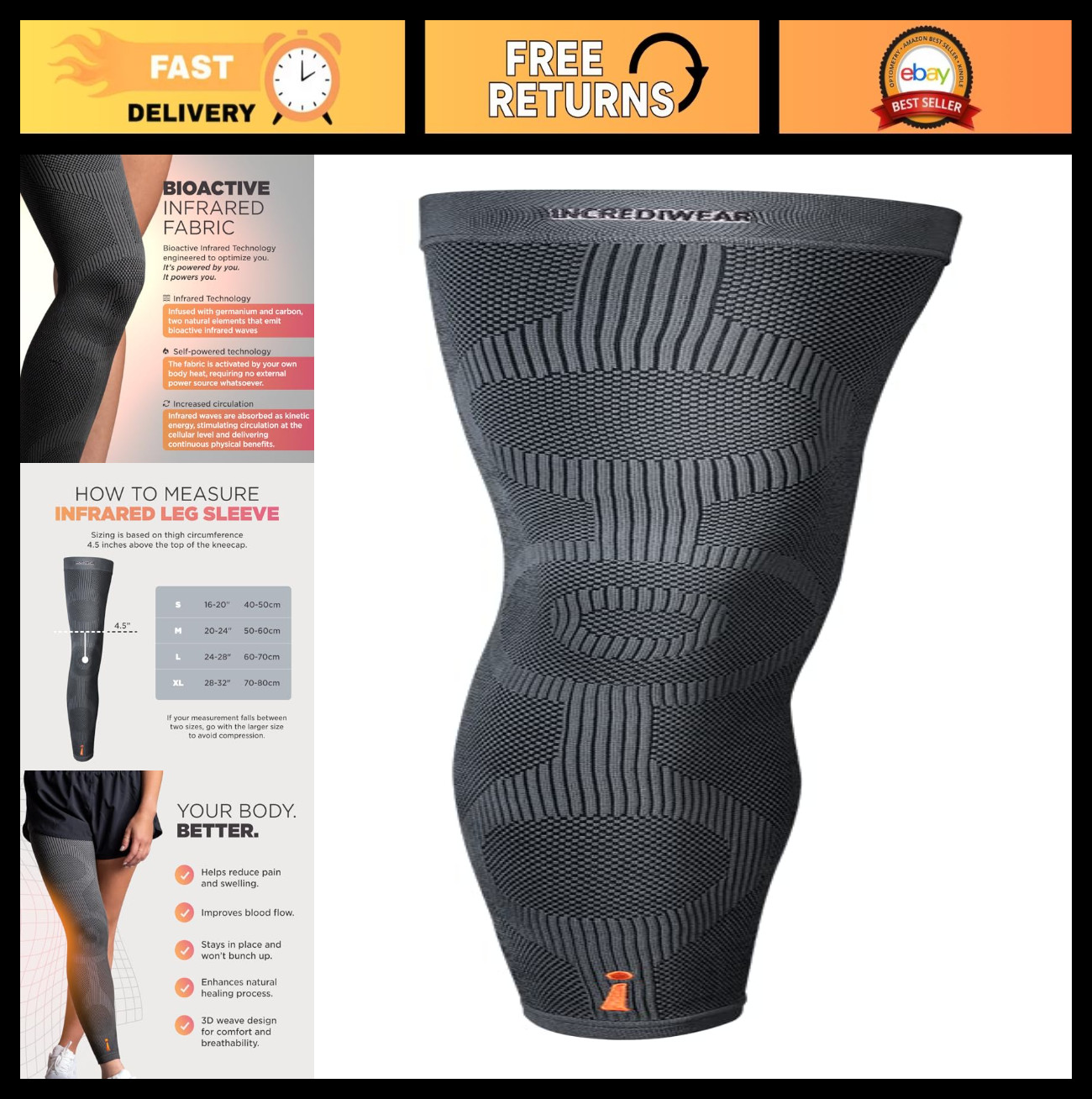Full Length Leg Sleeve for Pain Relief & Muscle Recovery – Reduces Swelling, Pro