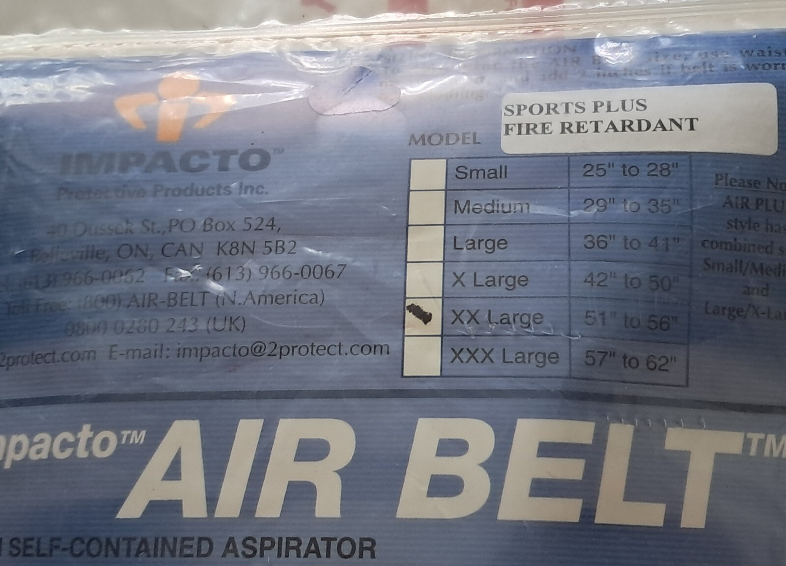 Impacto Air Belt Sport Plus Back Support Brand New Size XXL Safety