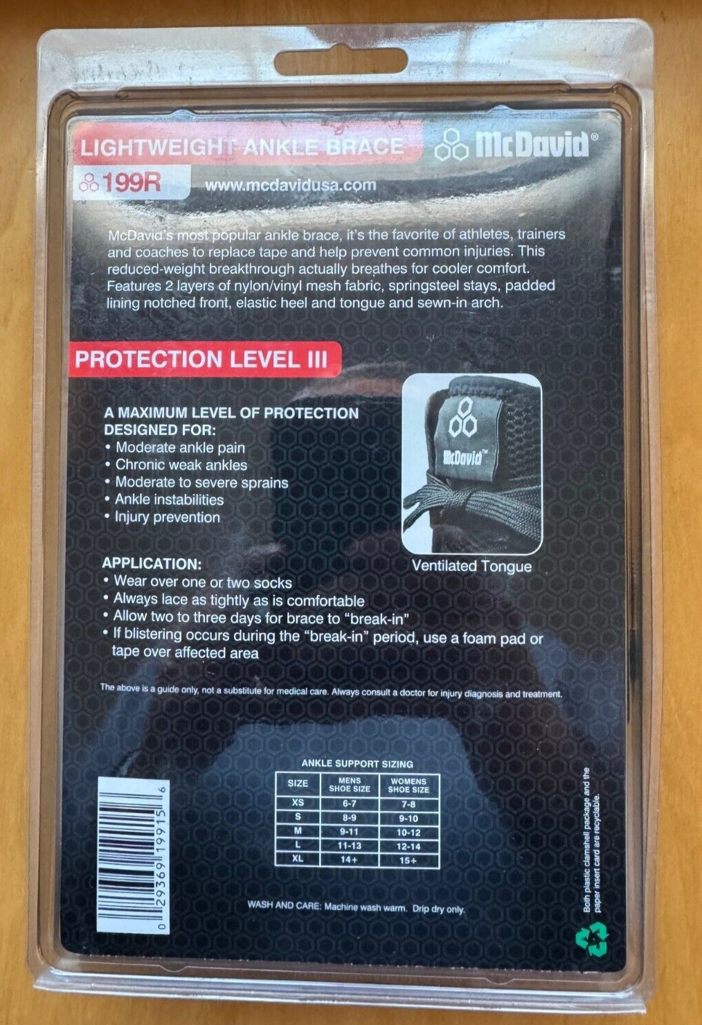 McDavid 199R Lightweight Ankle Brace Black XL Adult Size…Brand New