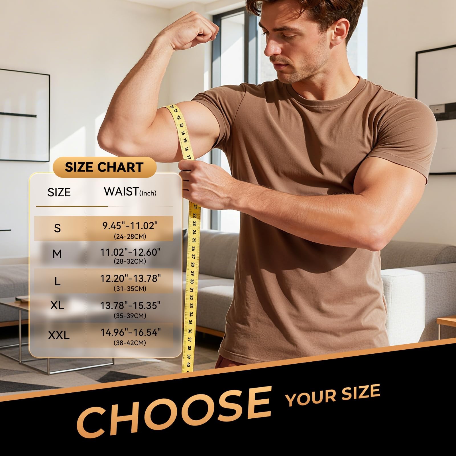 Copper Bicep Tendonitis Brace, Upper Arm Compression Sleeve Large, Deep Gold