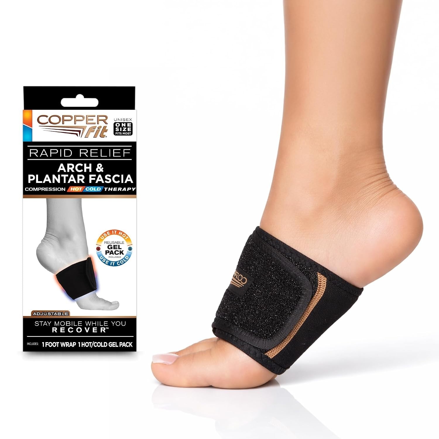 Rapid Relief Plantar Fascia Arch Foot Wrap with Hot or Cold Gel Pack, Black, …