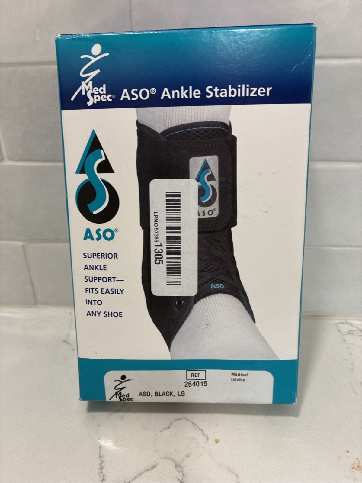 Med Spec 264015 ASO Ankle Stabilizer, Black, Large Fits Easily Into Any Shoe New