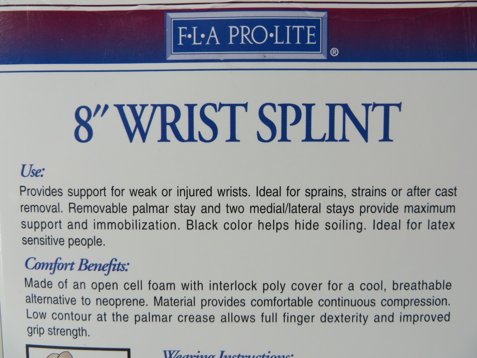 FLA Pro Lite LEFT Hand SMALL Pro-Lite Professional Grade 8″ Wrist Splint Black