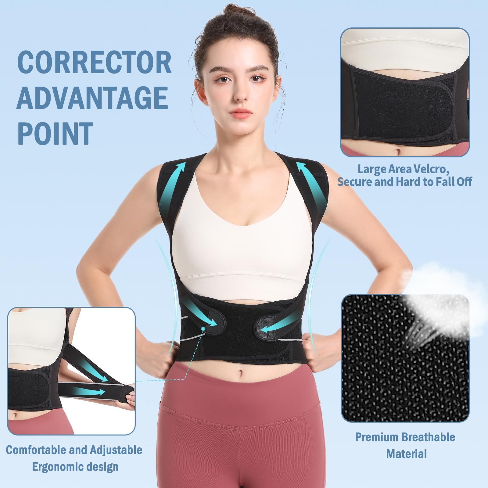 Eicgo Posture Corrector,Suitable for Men and Women Upper Medium, Black