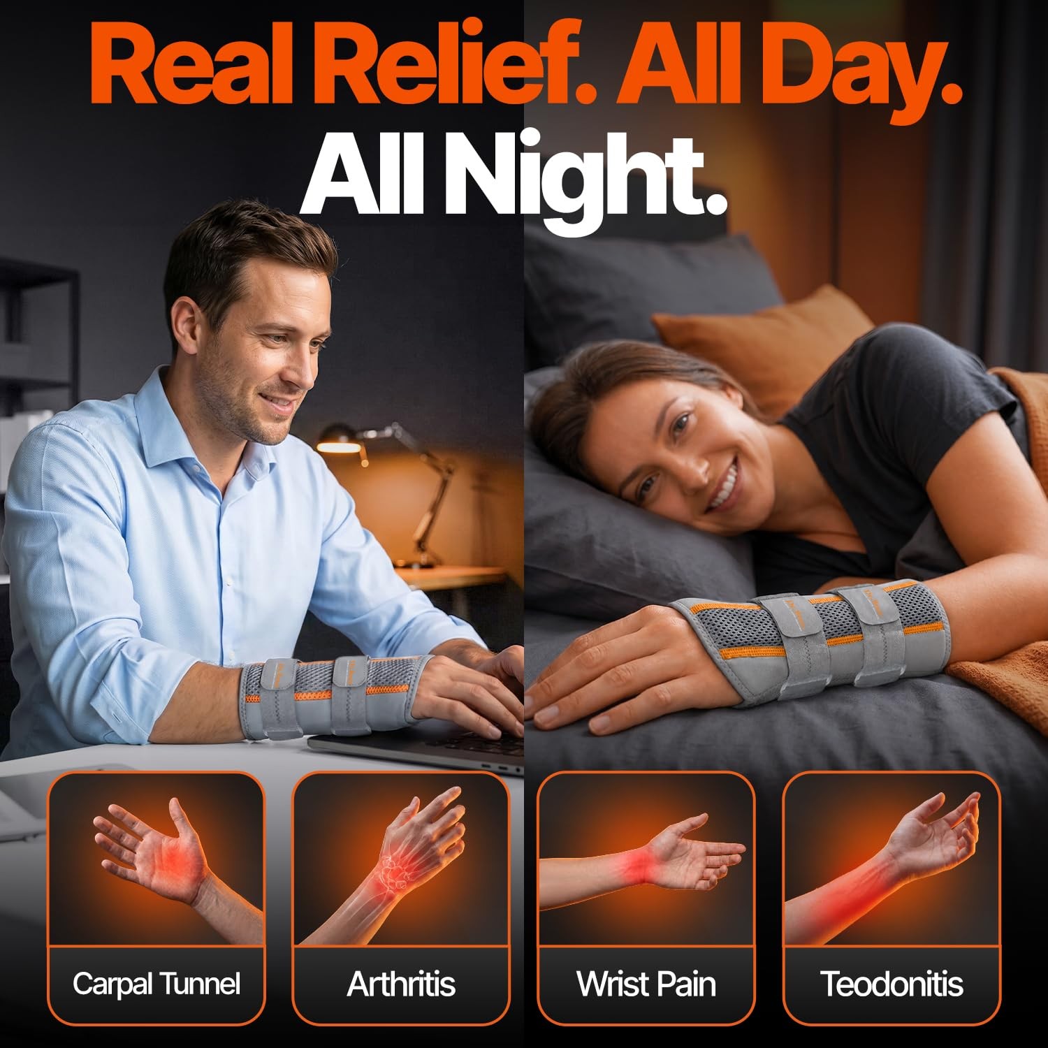 DR. BRACE Grey-Orange L/XL Right Wrist Brace Support