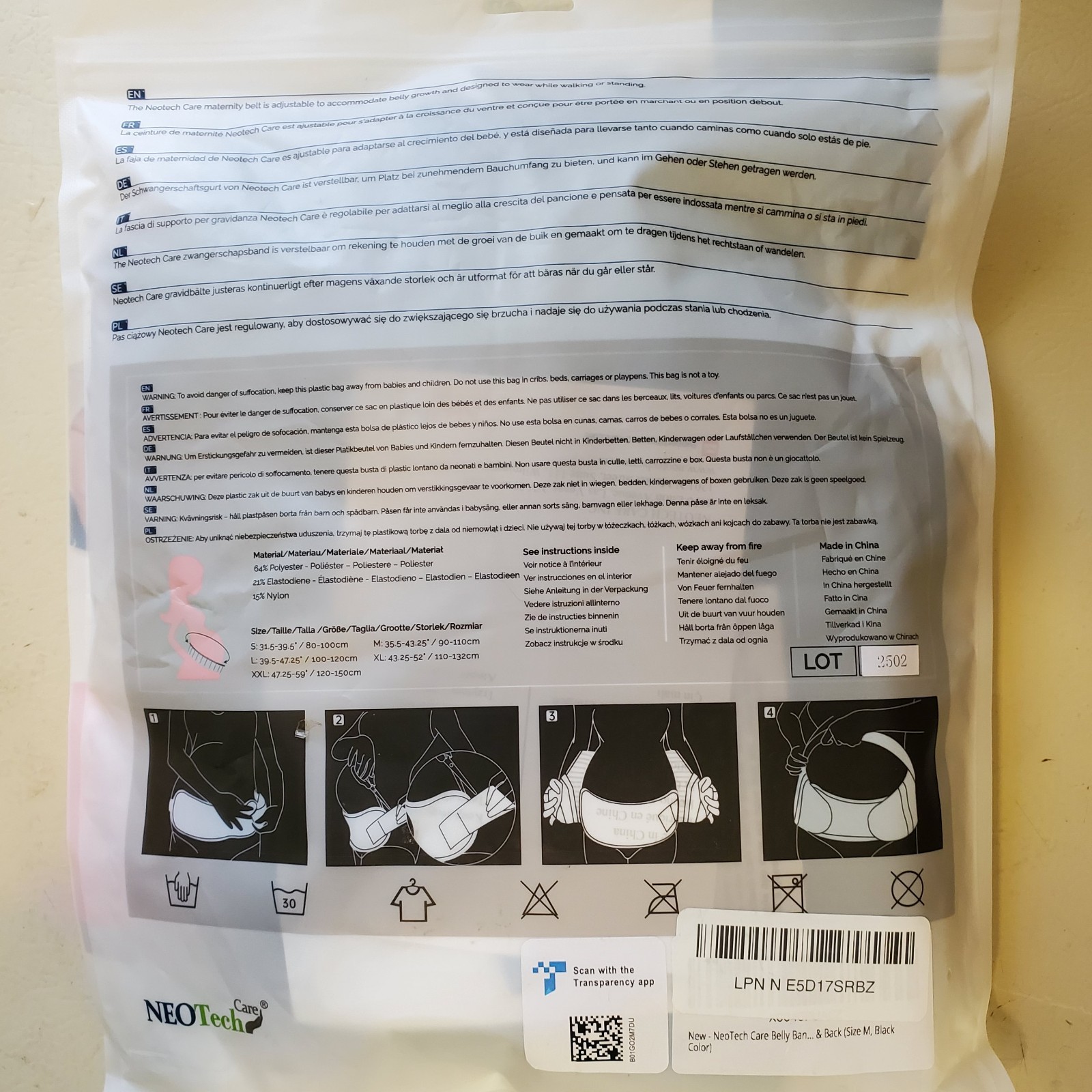 NeoTech Care Belly And Back Support For Prengnancy Support Brace Black New