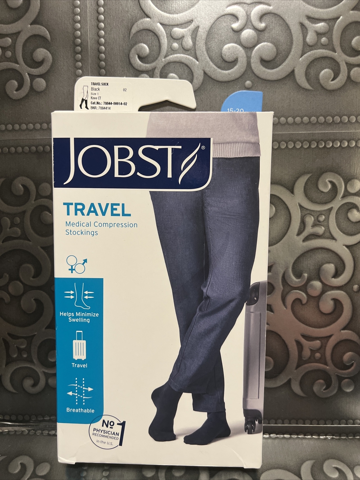 Jobst Travel Knee Support Socks 15-20mmHg Compression Men Size 1 CT Black